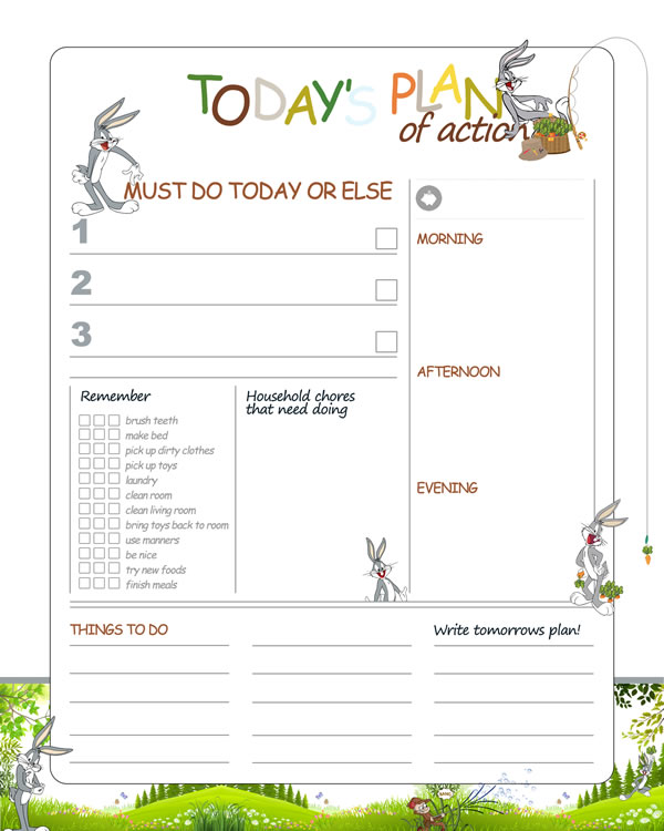 Printable Bugs Bunny/Daffy Duck/Tweety daily planner (DIY, instant download)