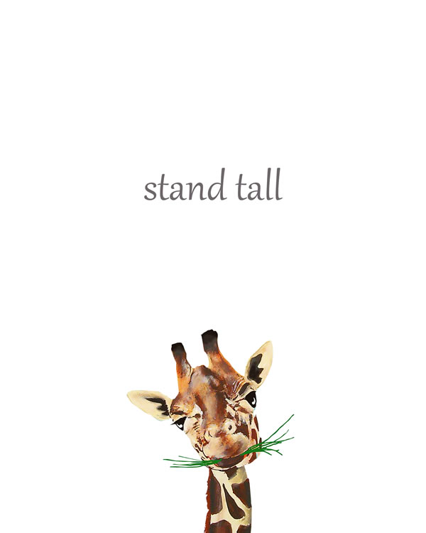 Stand tall, giraffe Animal Printable Nursery Wall Art, Watercolor Safari Wall Art, Jungle Animals, Baby Animals, Boy Nursery Prints FREE printable wall art