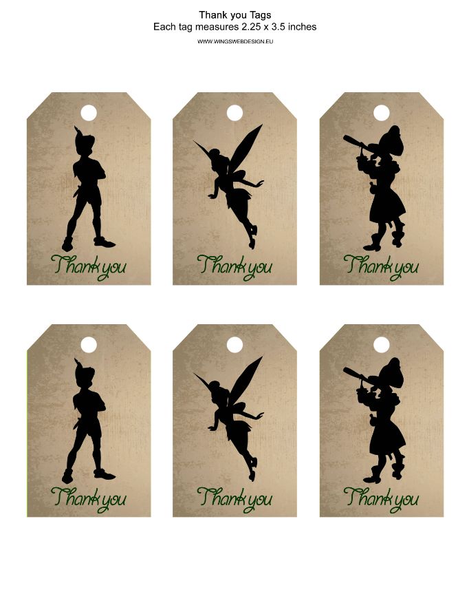 Peter Pan Thank You Tags, Peter Pan Favors, Neverland Tags