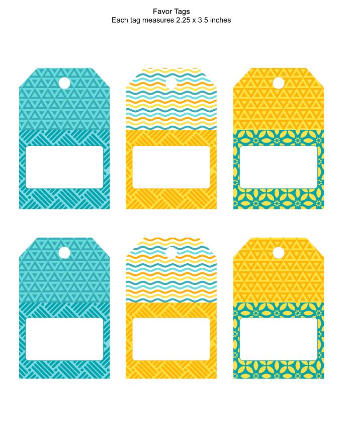 Turquoise yellow orange geometric favor tags