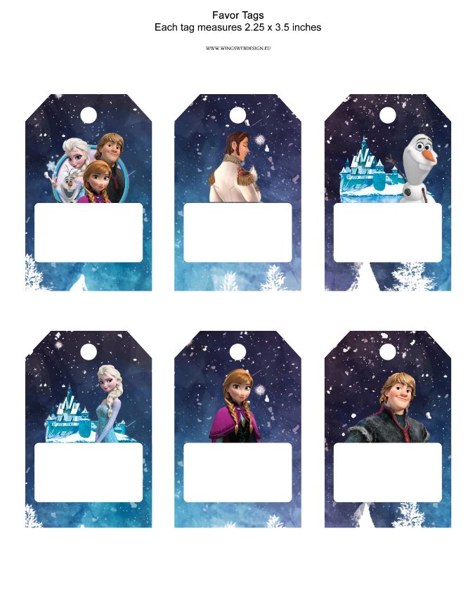 Frozen Tags, Party Gifts Favors, Birthday Printables Frozen