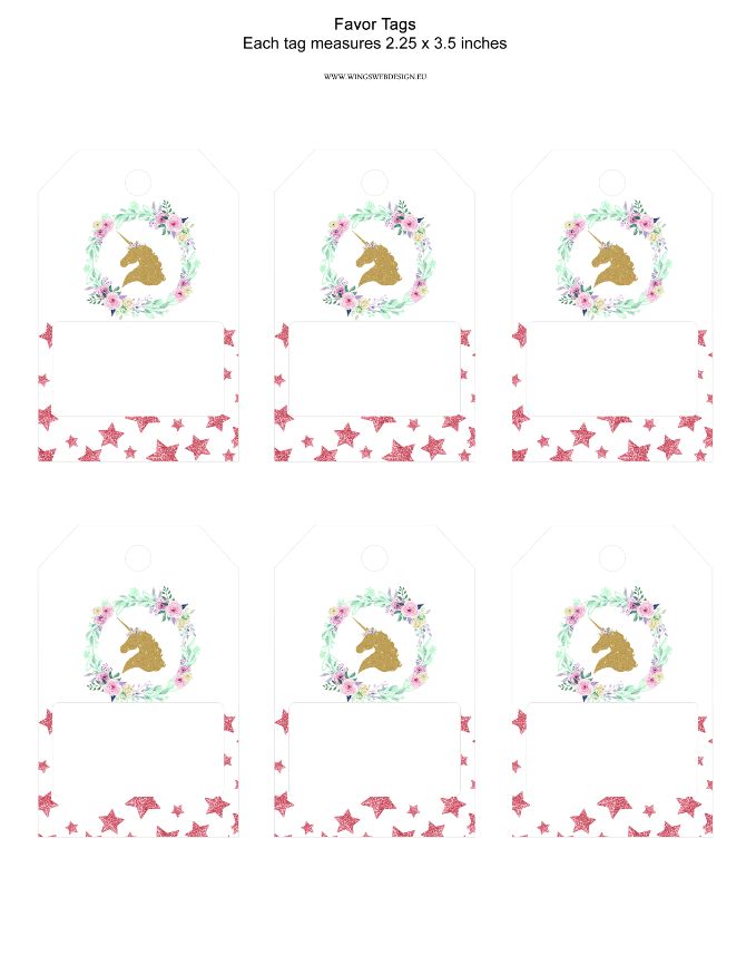 Unicorn Favor Tags in Pastel Colors
