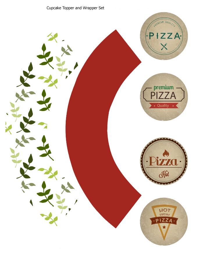 Cupcake topper and wrapper pizza set
